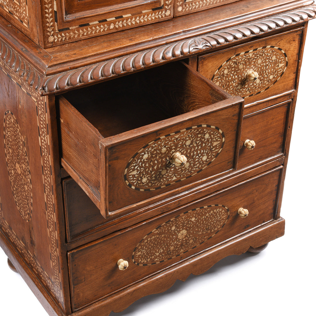 Open Drawer Detail From Antique Bone Inlay Glazed Cabinet From India - Late 19th Century | Indigo Antiques