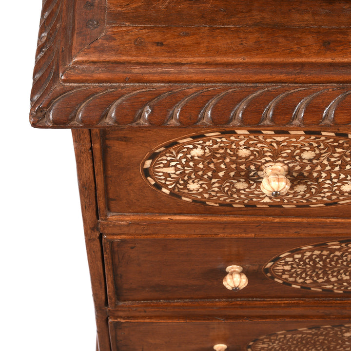 Carving Detail From Antique Bone Inlay Glazed Cabinet From India - Late 19th Century | Indigo Antiques