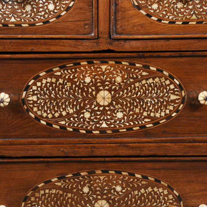 Bone Inlay Detail From Antique Bone Inlay Glazed Cabinet From India - Late 19th Century | Indigo Antiques