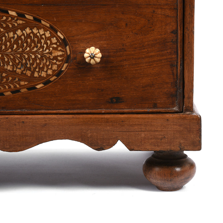 Foot Detail From Antique Bone Inlay Glazed Cabinet From India - Late 19th Century | Indigo Antiques