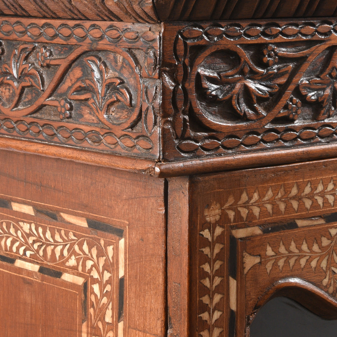Corner Detail From Antique Bone Inlay Glazed Cabinet From India - Late 19th Century | Indigo Antiques