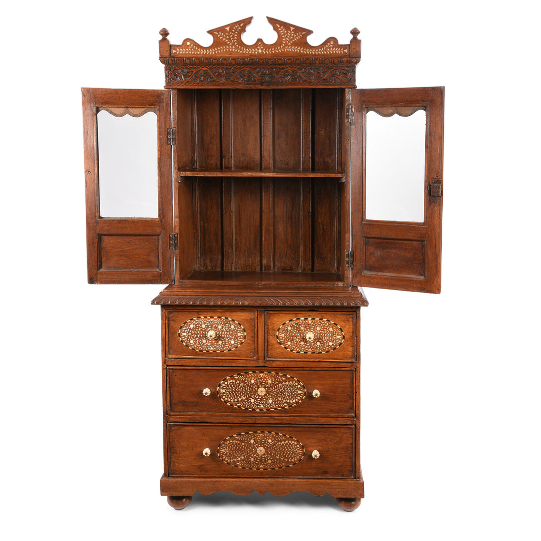 Open detail of Antique Anglo-Indian Bone Inlay Glazed Cabinet - 19th Century | Indigo Antiques