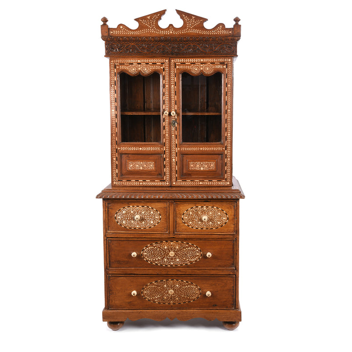 Antique Anglo-Indian Bone Inlay Glazed Cabinet - 19th Century | Indigo Antiques