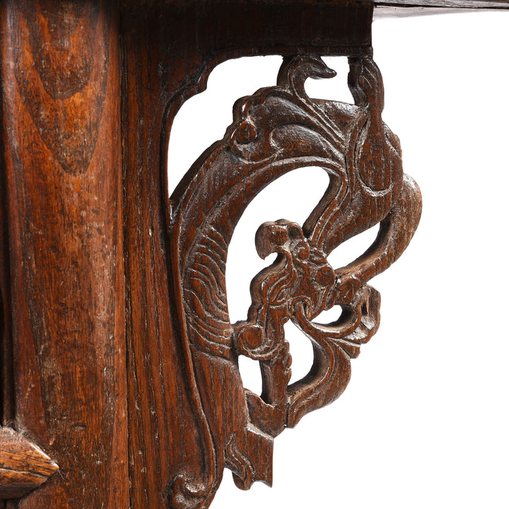 Antique Carved Elm & Pawlownia Wine Table From Shanxi - Late 19th Century