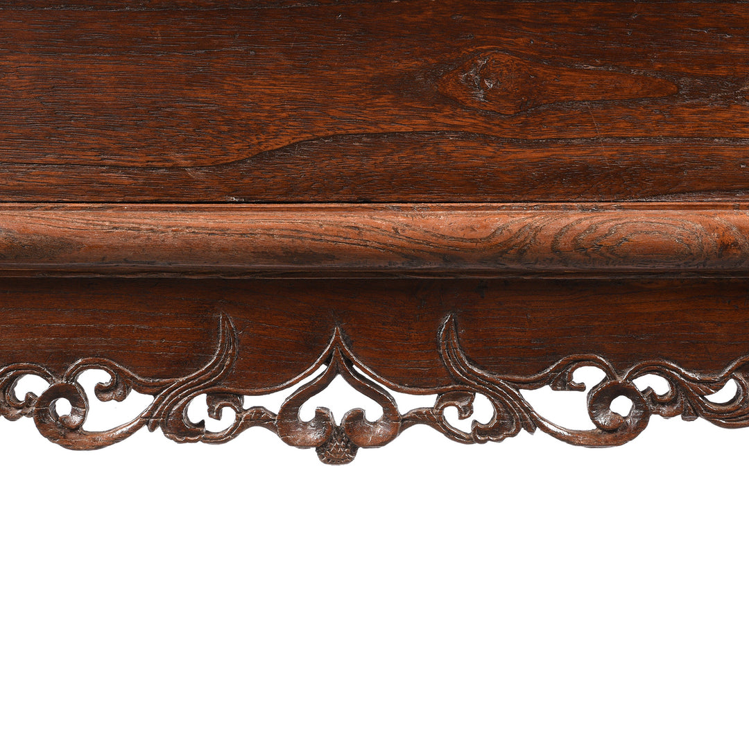Carving Detail From Antique Carved Elm & Pawlownia Wine Table From Shanxi - Late 19th Century