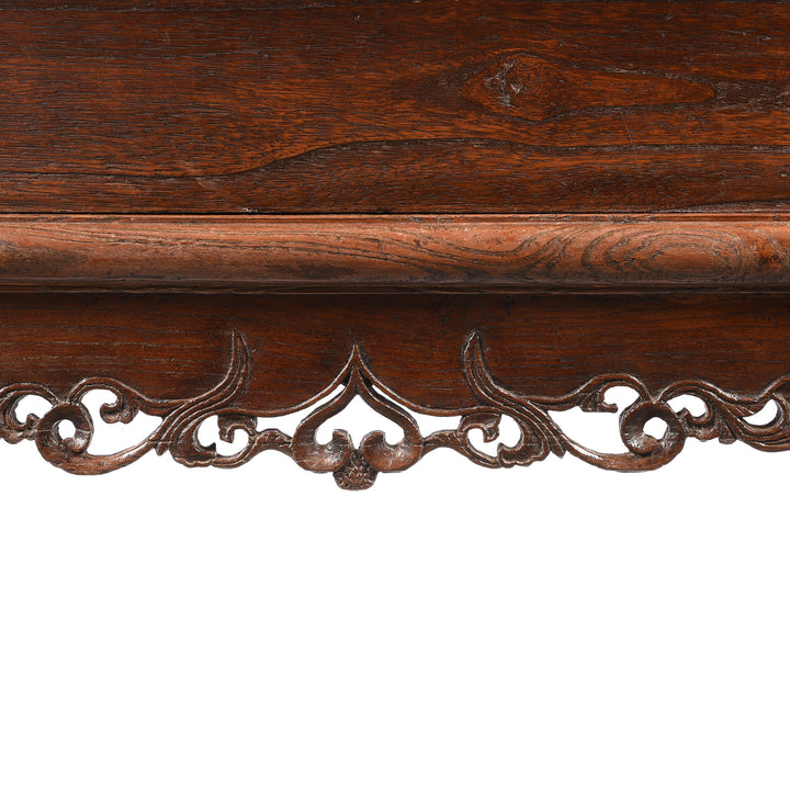 Carving Detail From Antique Carved Elm & Pawlownia Wine Table From Shanxi - Late 19th Century