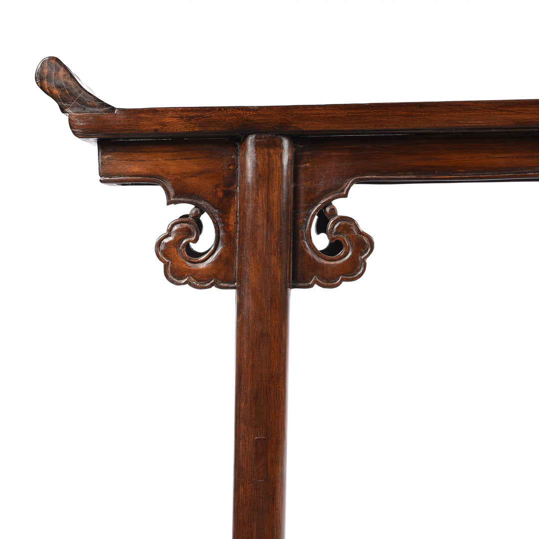 Corner Detail From Antique Poplar & Pawlownia  Chinese Altar Table From Shandong - 19th Century
