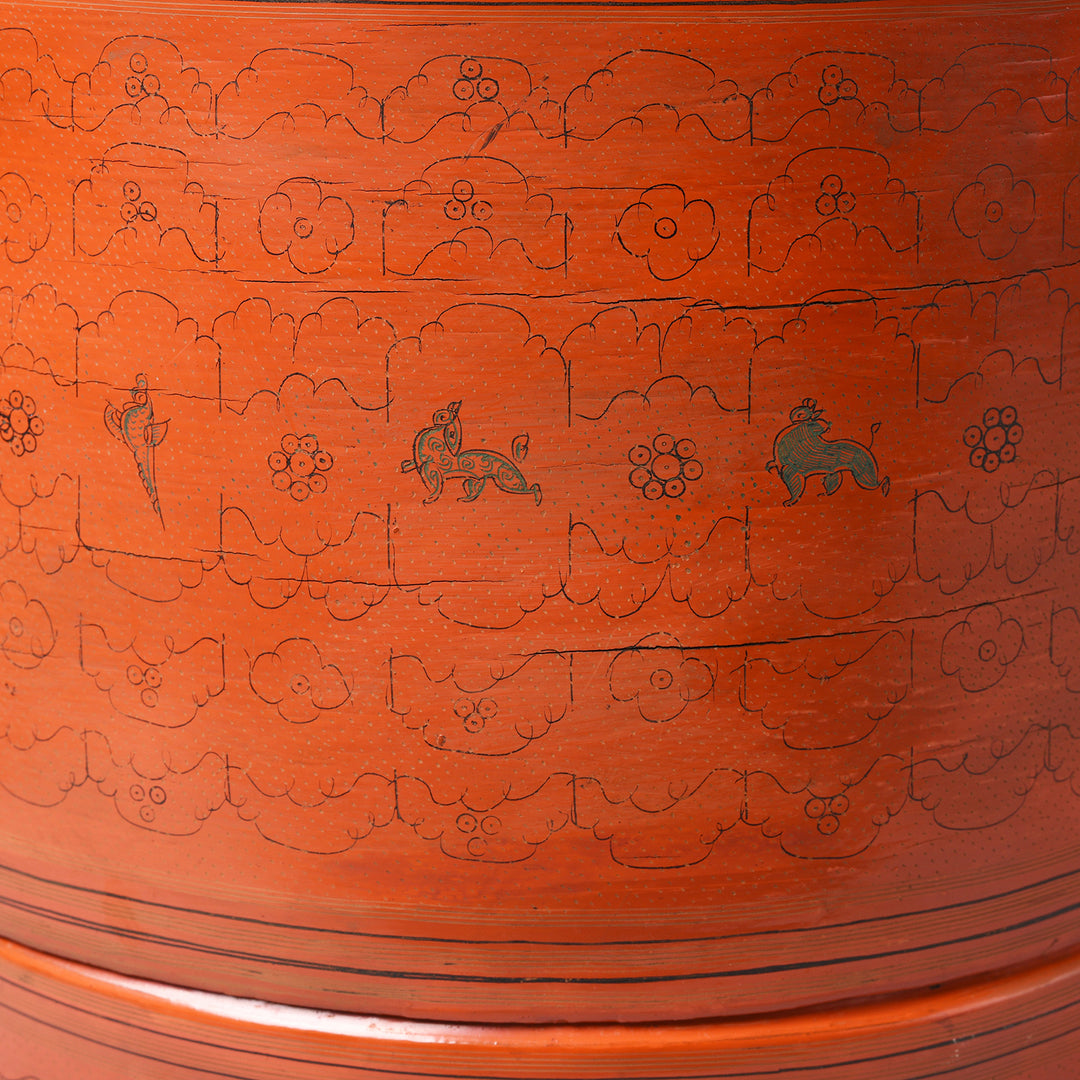 Extra Large Burmese Lacquer Tiffin Box - Ca 1910