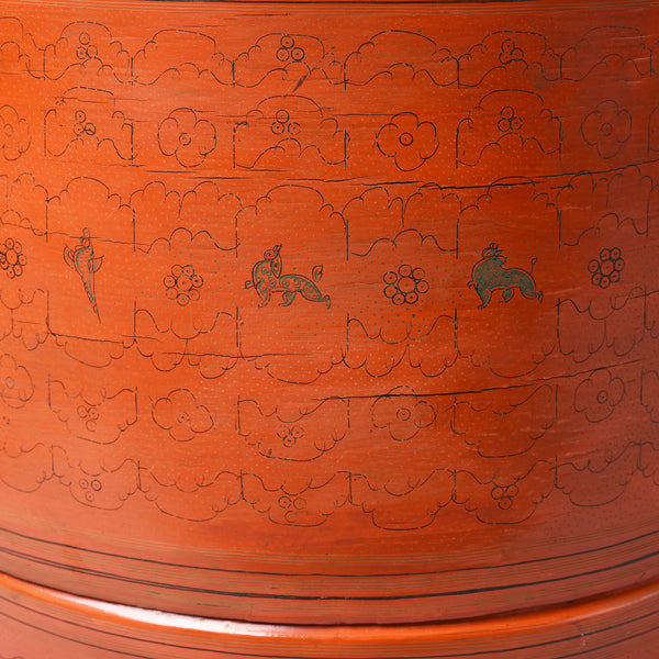 Extra Large Burmese Lacquer Tiffin Box - Ca 1910