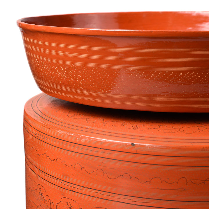 Extra Large Burmese Lacquer Tiffin Box - Ca 1910