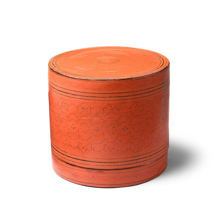 Burmese lacquerware betel box (kun it) orange lacquer tiffin box | Indigo Antiques