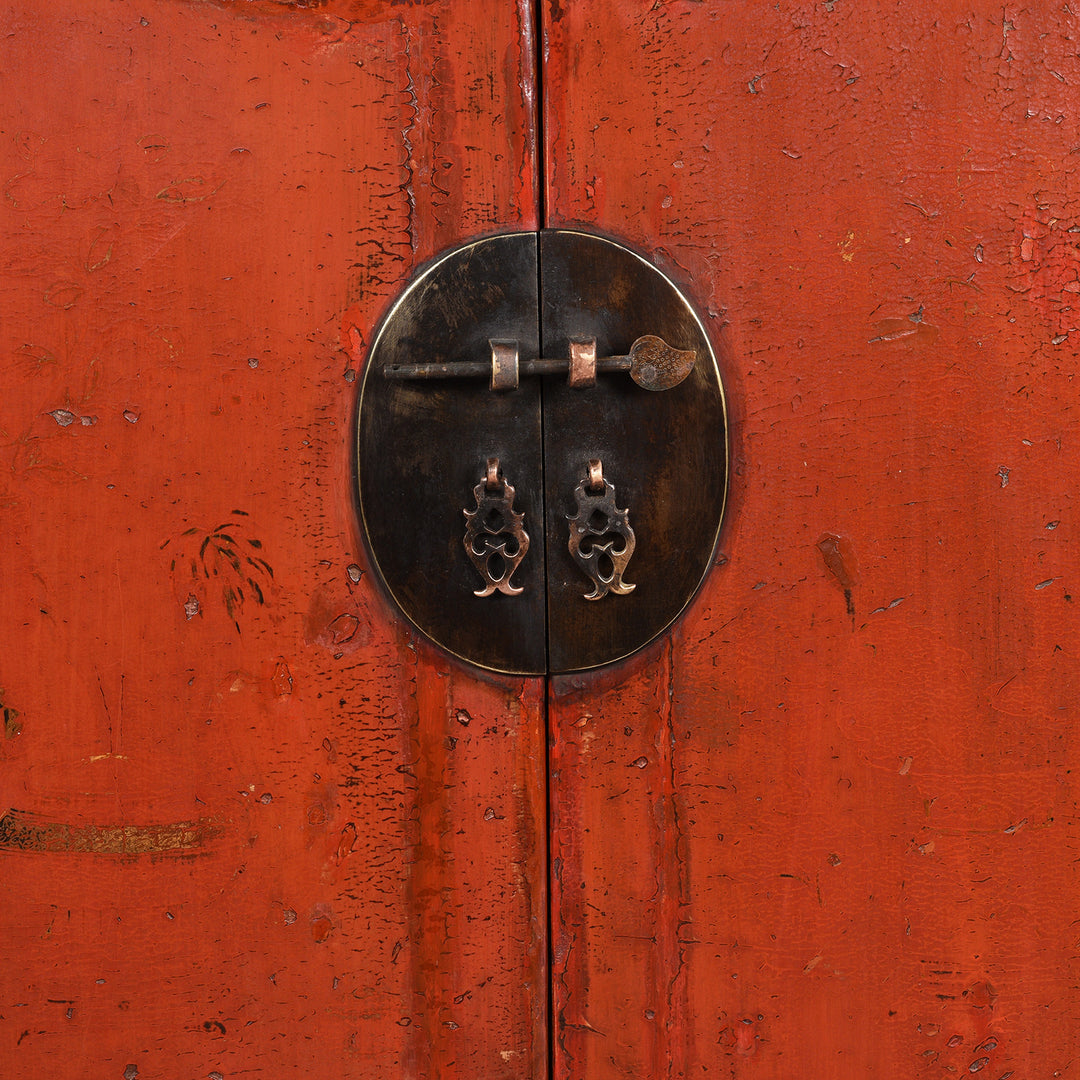 Locking Plate Detail From Antique Red & Black Lacquer Book Cabinet From Shanxi Province - 19th Century | Indigo Antiques