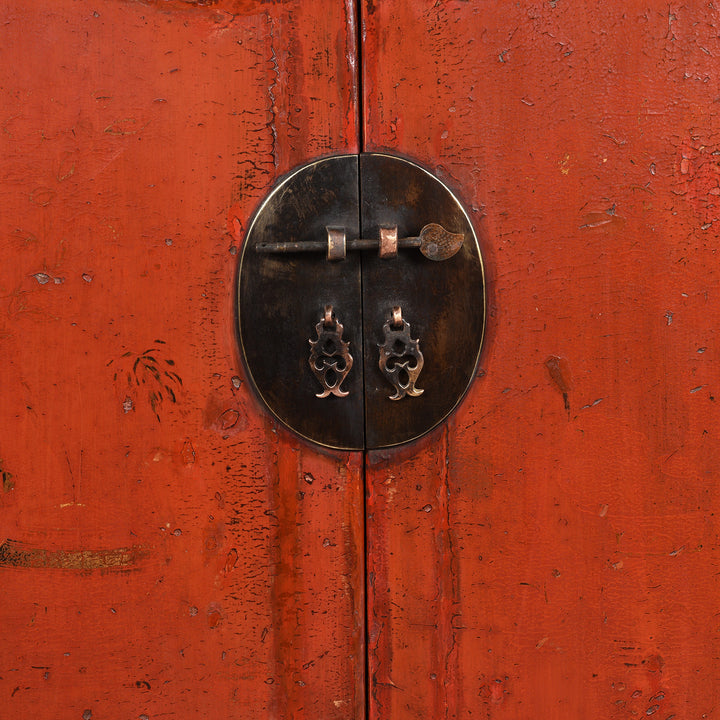 Locking Plate Detail From Antique Red & Black Lacquer Book Cabinet From Shanxi Province - 19th Century | Indigo Antiques