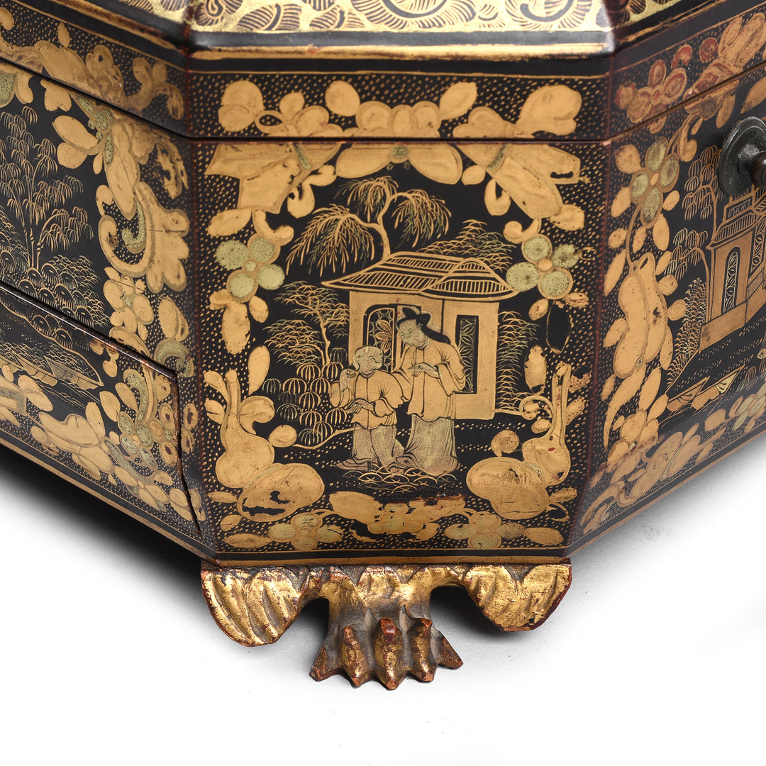 Foot Detail From Antique Chinoiserie Lacquer Sewing Box - Qing Dynasty Early 19th Century | Indigo Antiques