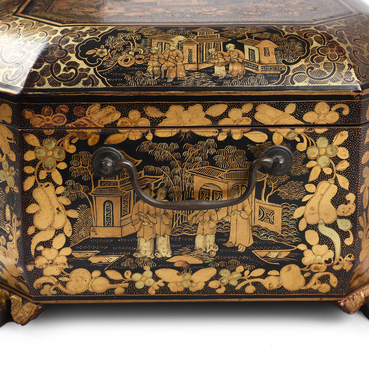 Handle Detail From Antique Chinoiserie Lacquer Sewing Box - Qing Dynasty Early 19th Century | Indigo Antiques