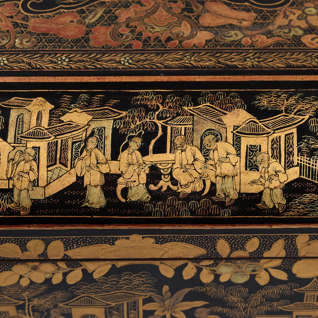 Detail From Antique Chinoiserie Lacquer Sewing Box - Qing Dynasty Early 19th Century | Indigo Antiques