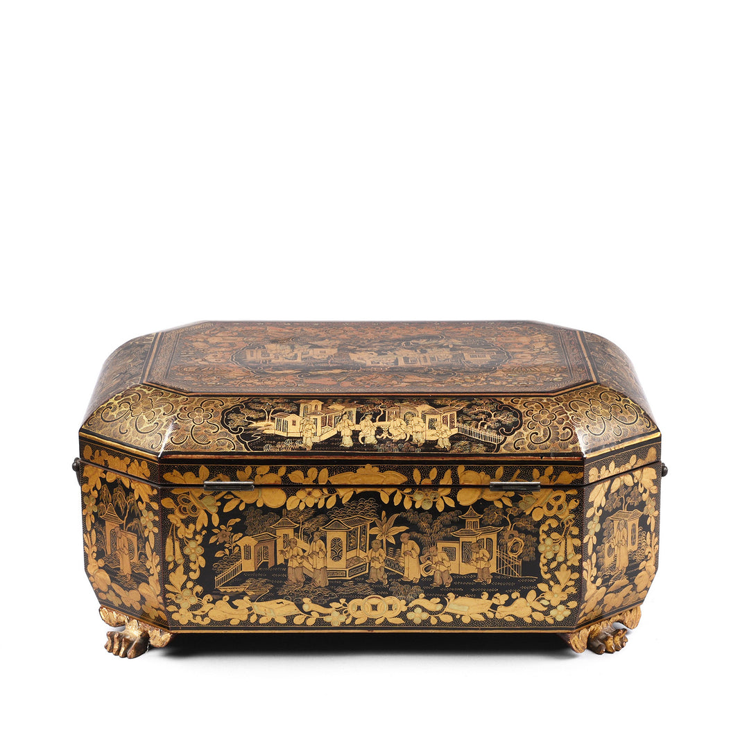 Back Of Antique Chinoiserie Lacquer Sewing Box - Qing Dynasty Early 19th Century | Indigo Antiques