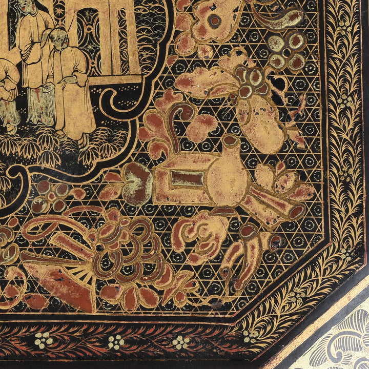 Detail From Antique Chinoiserie Lacquer Sewing Box - Qing Dynasty Early 19th Century | Indigo Antiques