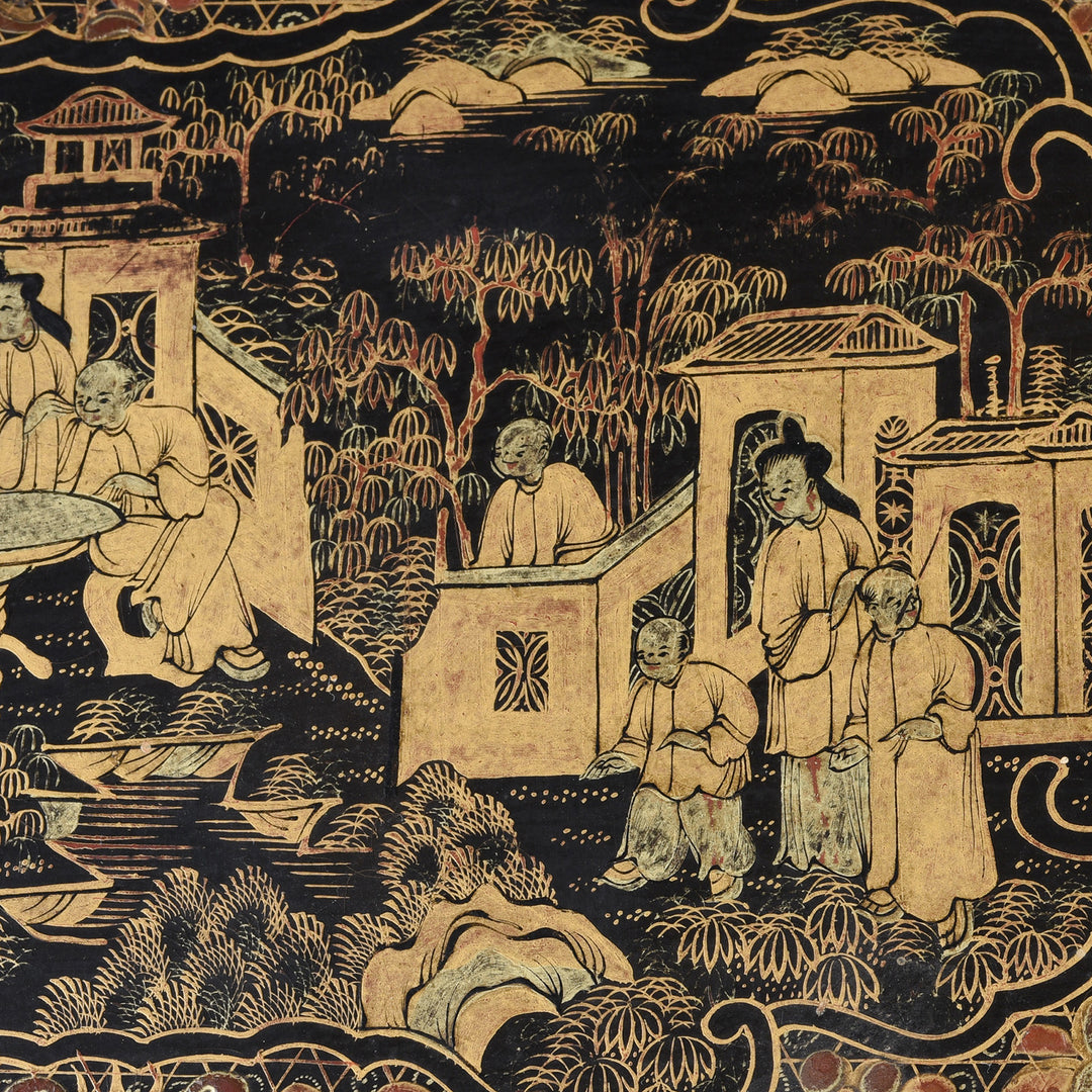 Detail From Antique Chinoiserie Lacquer Sewing Box - Qing Dynasty Early 19th Century | Indigo Antiques