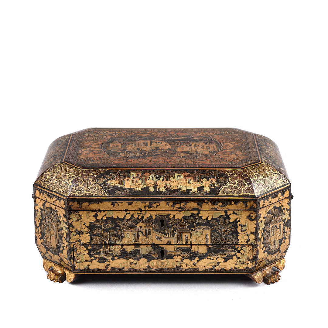 Antique Chinoiserie Lacquer Sewing Box - Qing Dynasty Early 19th Century | Indigo Antiques