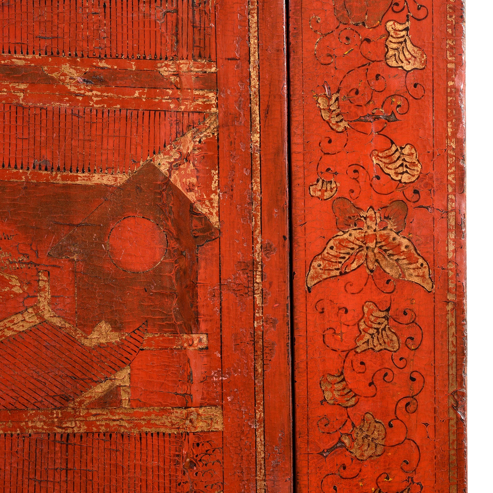 Detail from an Antique Chinese Gilt Red Lacquer Wedding Cabinet From Shanxi - Early 19thC | Indigo Antiques