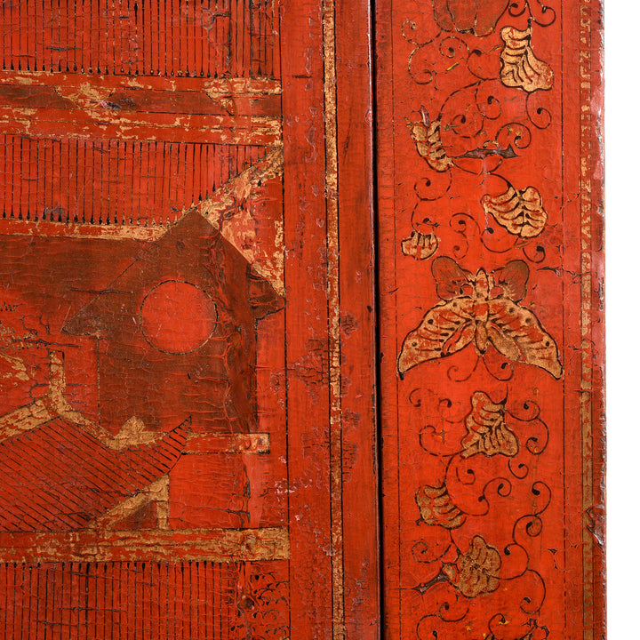 Detail from an Antique Chinese Gilt Red Lacquer Wedding Cabinet From Shanxi - Early 19thC | Indigo Antiques