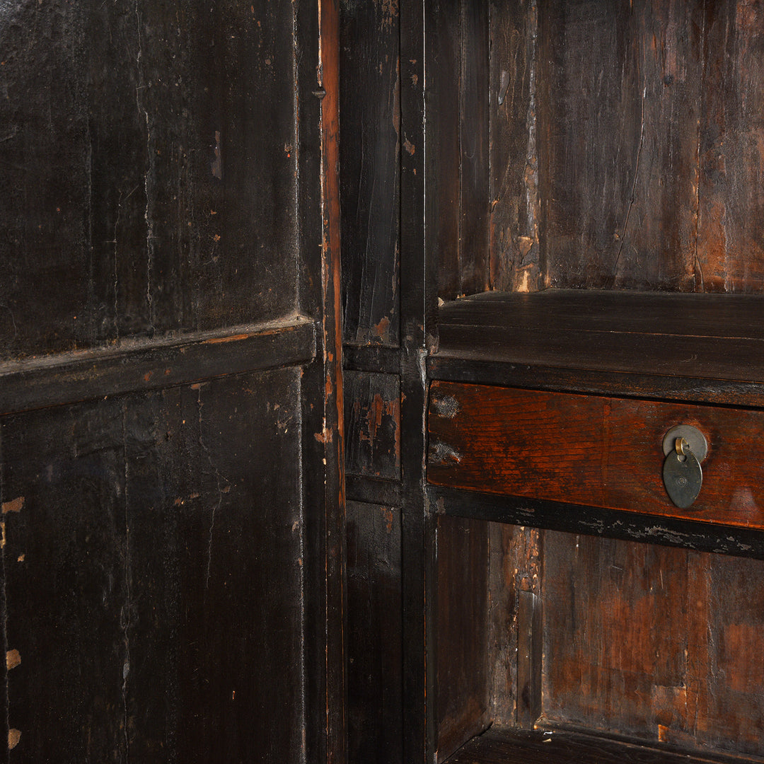 Interior detail from an Antique Chinese Gilt Red Lacquer Wedding Cabinet From Shanxi - Early 19thC | Indigo Antiques