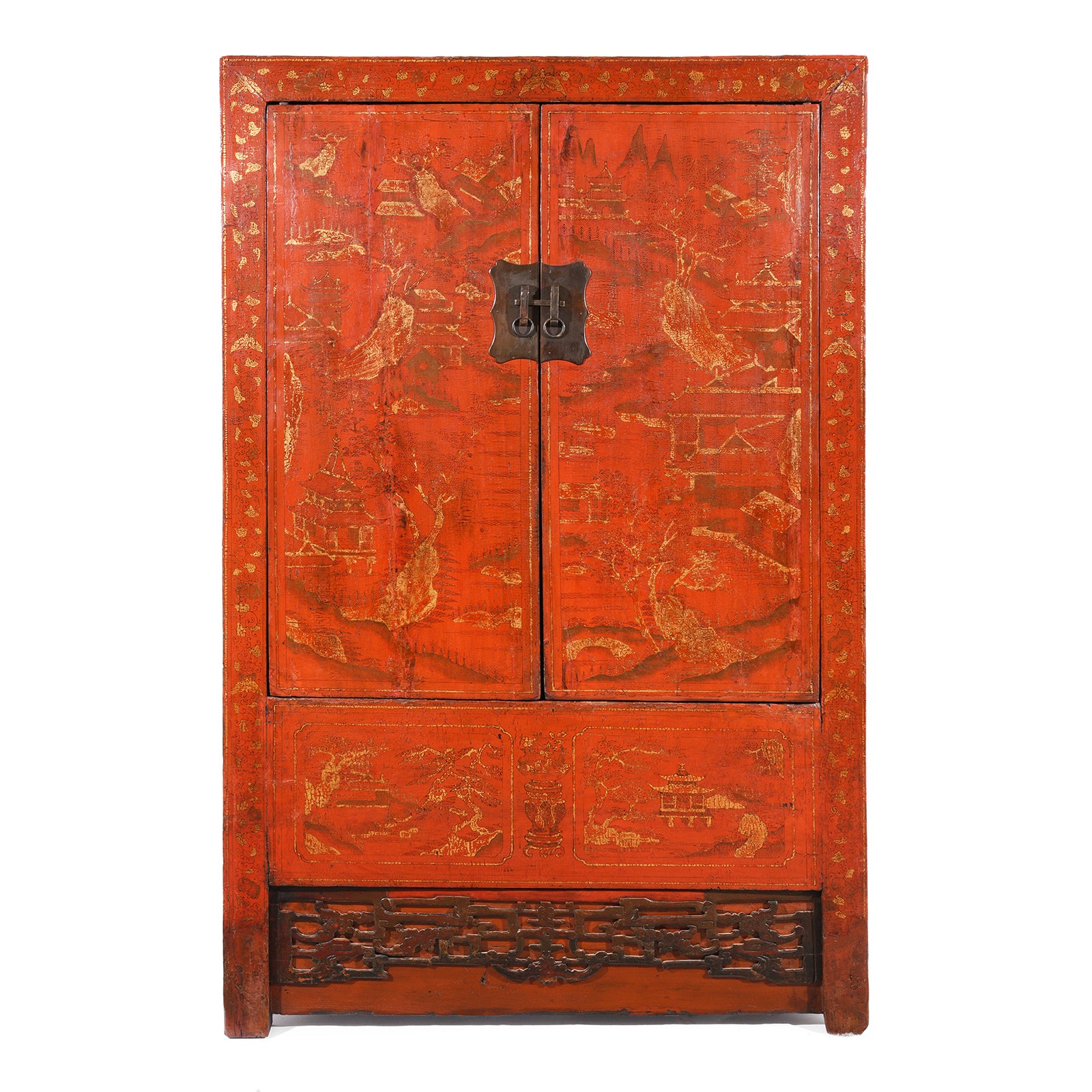 Antique Chinese Gilt Red Lacquer Wedding Cabinet From Shanxi - Early 19thC | Indigo Antiques