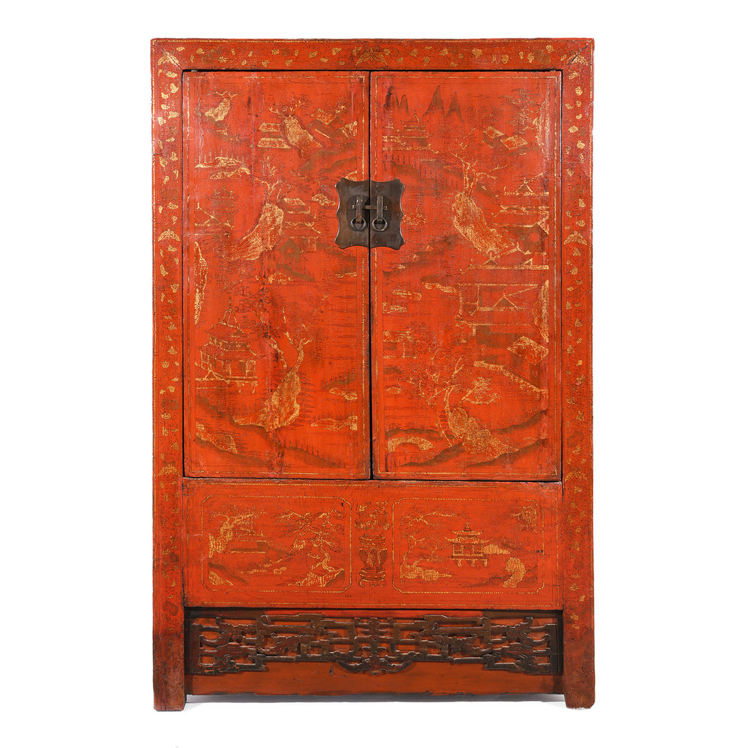 Antique Chinese Gilt Red Lacquer Wedding Cabinet From Shanxi - Early 19thC | Indigo Antiques