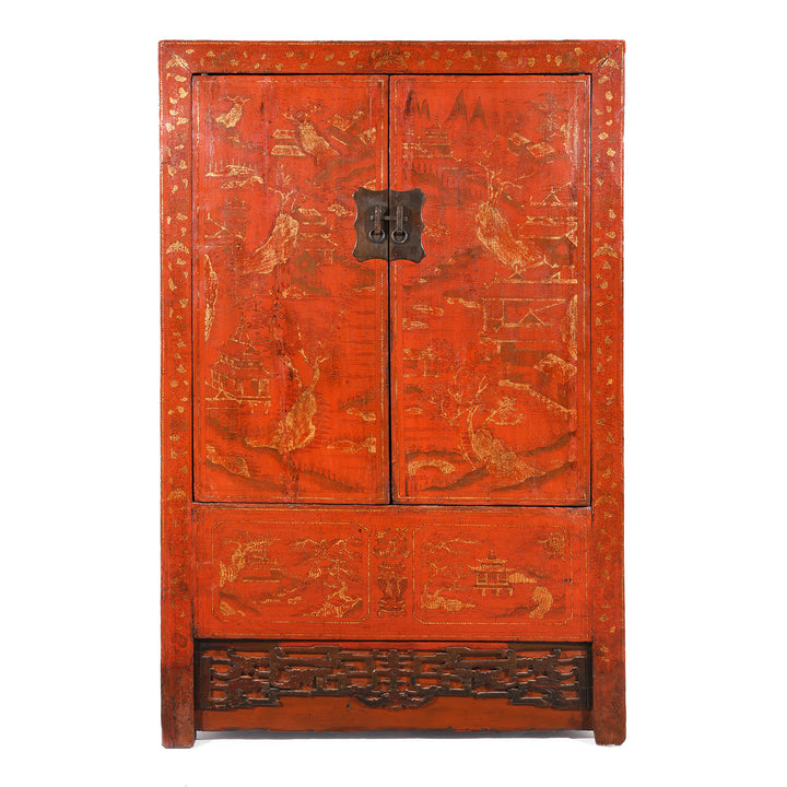 Antique Chinese Gilt Red Lacquer Wedding Cabinet From Shanxi - Early 19thC | Indigo Antiques