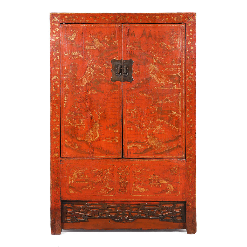 Red Lacquer Wedding Cabinet From Shanxi - Early 19thC