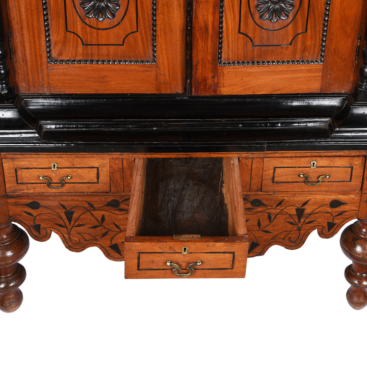Drawer Detail From Antique Indo-Dutch Jackfruit & Ebony Cabinet From Ceylon/Sri-Lanka -19th Century