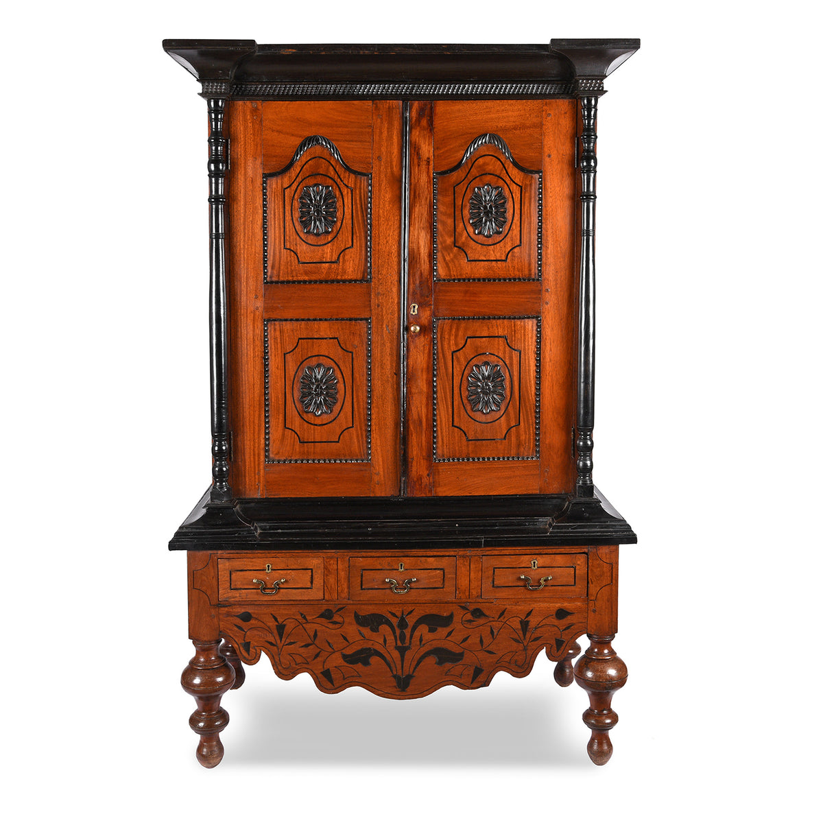 Antique Indo-Dutch Jackfruit &amp; Ebony Cabinet From Ceylon/Sri-Lanka -19th Century