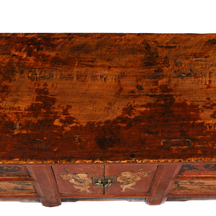 Painted Mongolian Kang Low Cabinet - Late 19thC