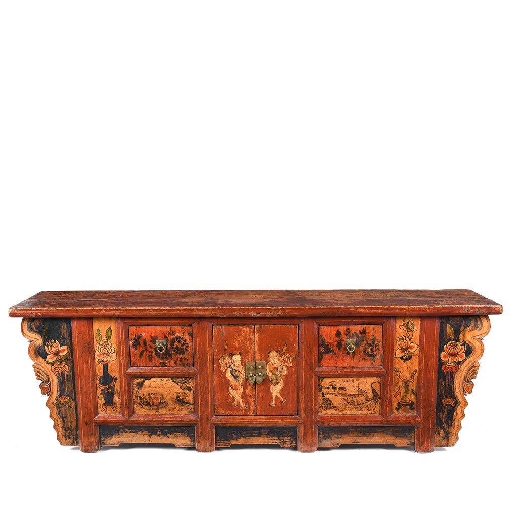 Painted Mongolian Kang Low Cabinet - Late 19thC