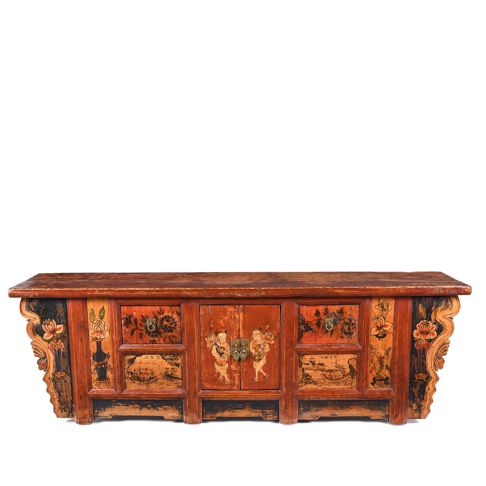 Antique Painted Mongolian Kang Low Cabinet | Indigo Antiques