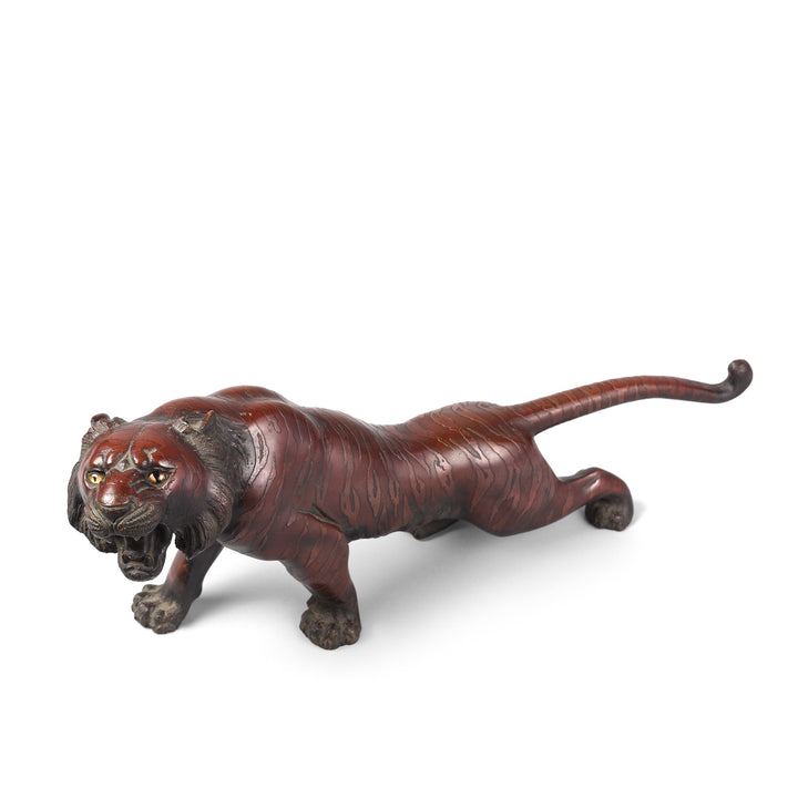 Top Down View Of Antique Japanese Bronze Tiger Okimono - Meiji Era | Indigo Antiques