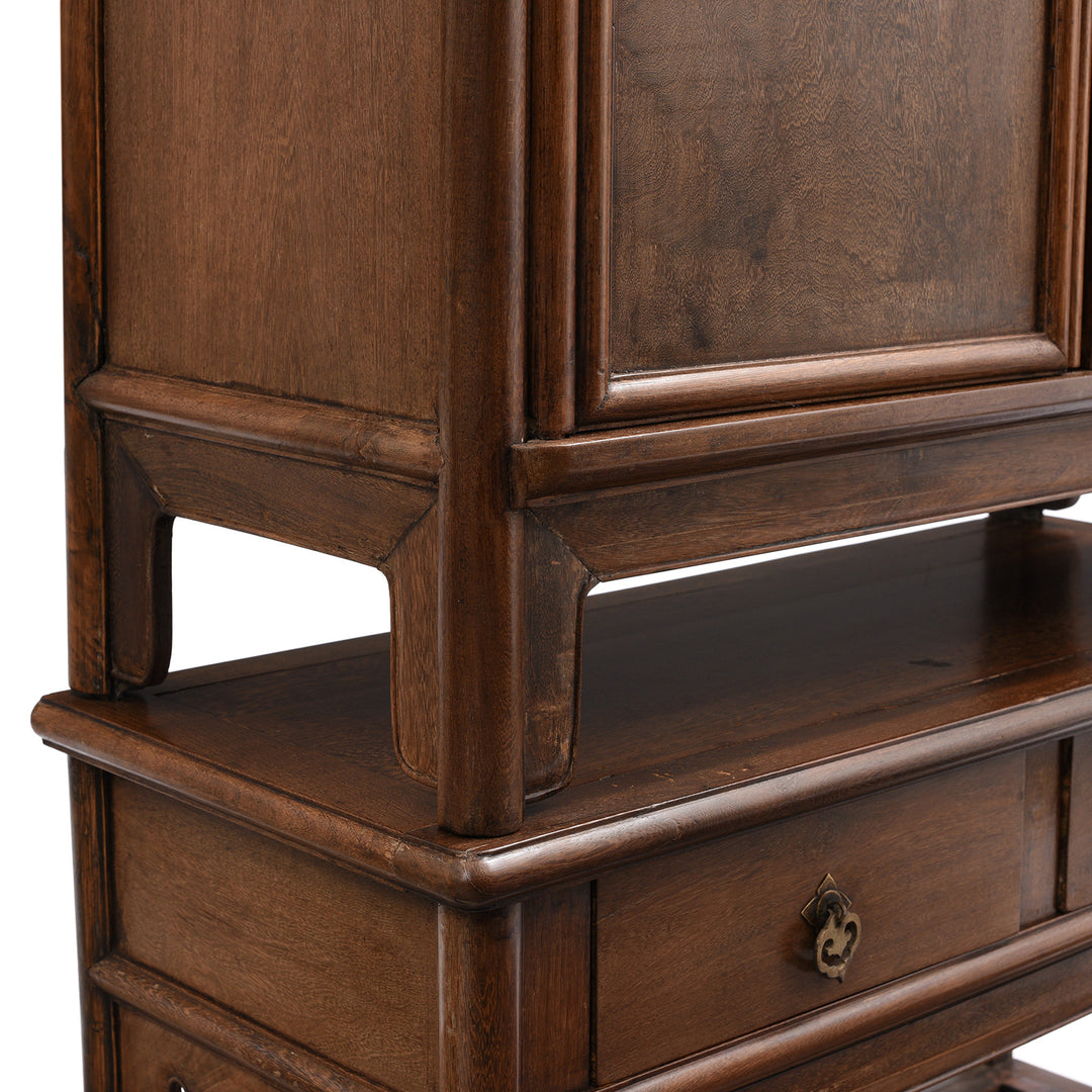 Detail From Antique Pair of Chinese Jichimu Taper Cabinets On Stand - Qing Dynasty | Indigo Antiques