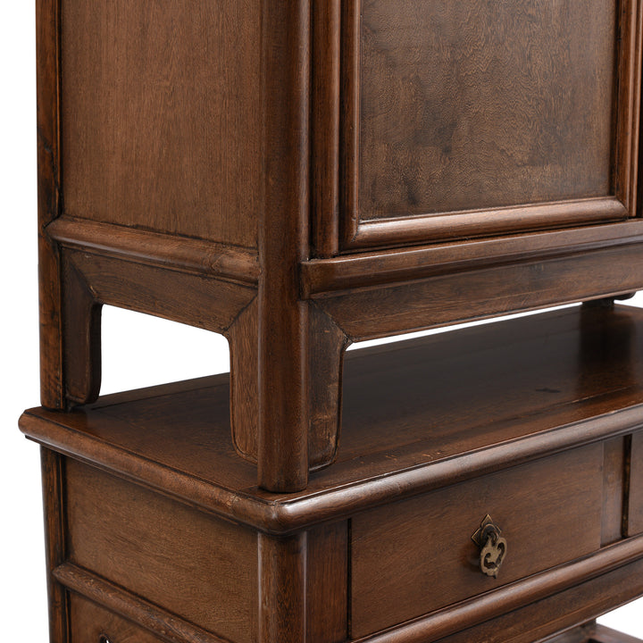 Detail From Antique Pair of Chinese Jichimu Taper Cabinets On Stand - Qing Dynasty | Indigo Antiques