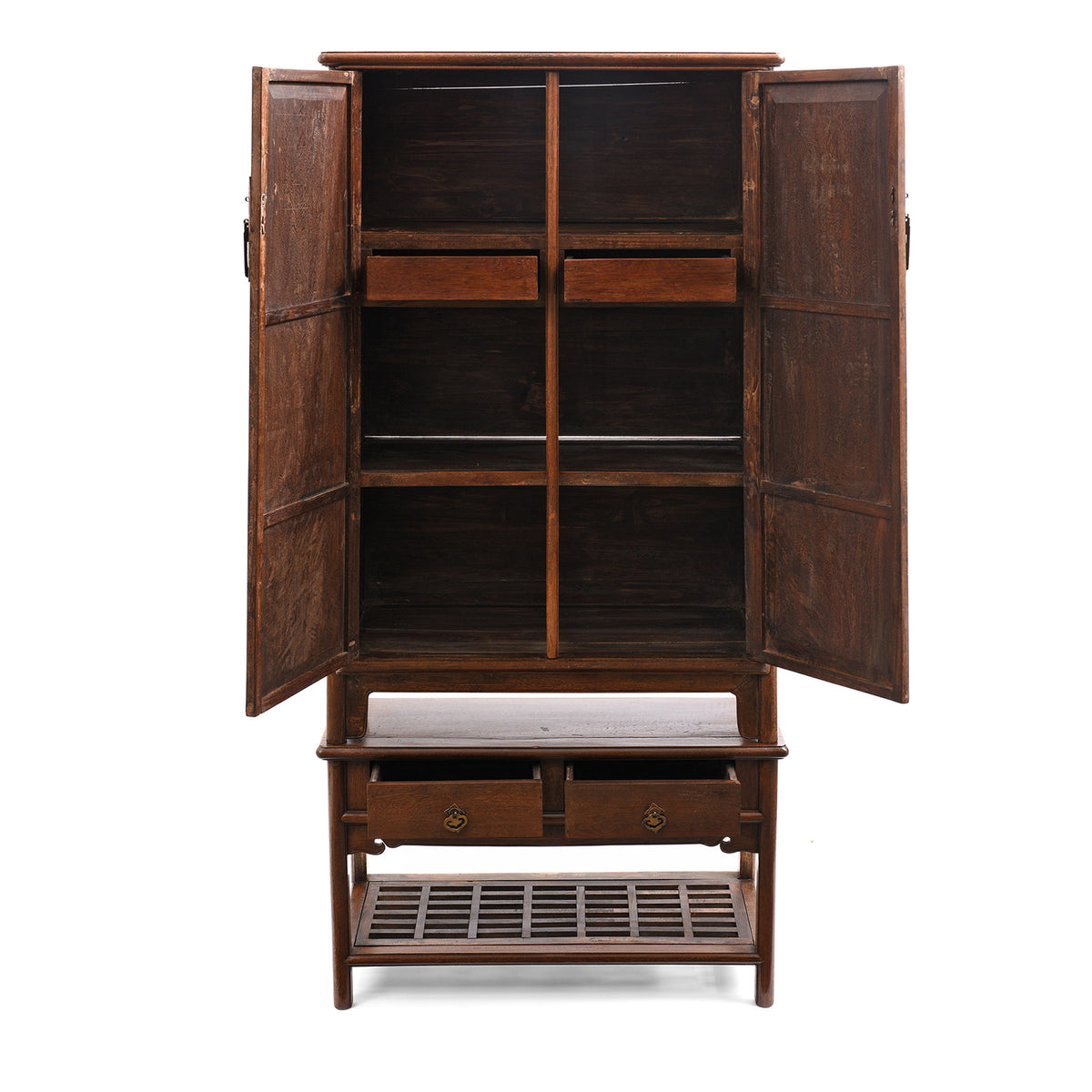 Open view Of Antique Pair of Chinese Jichimu Taper Cabinets On Stand - Qing Dynasty | Indigo Antiques