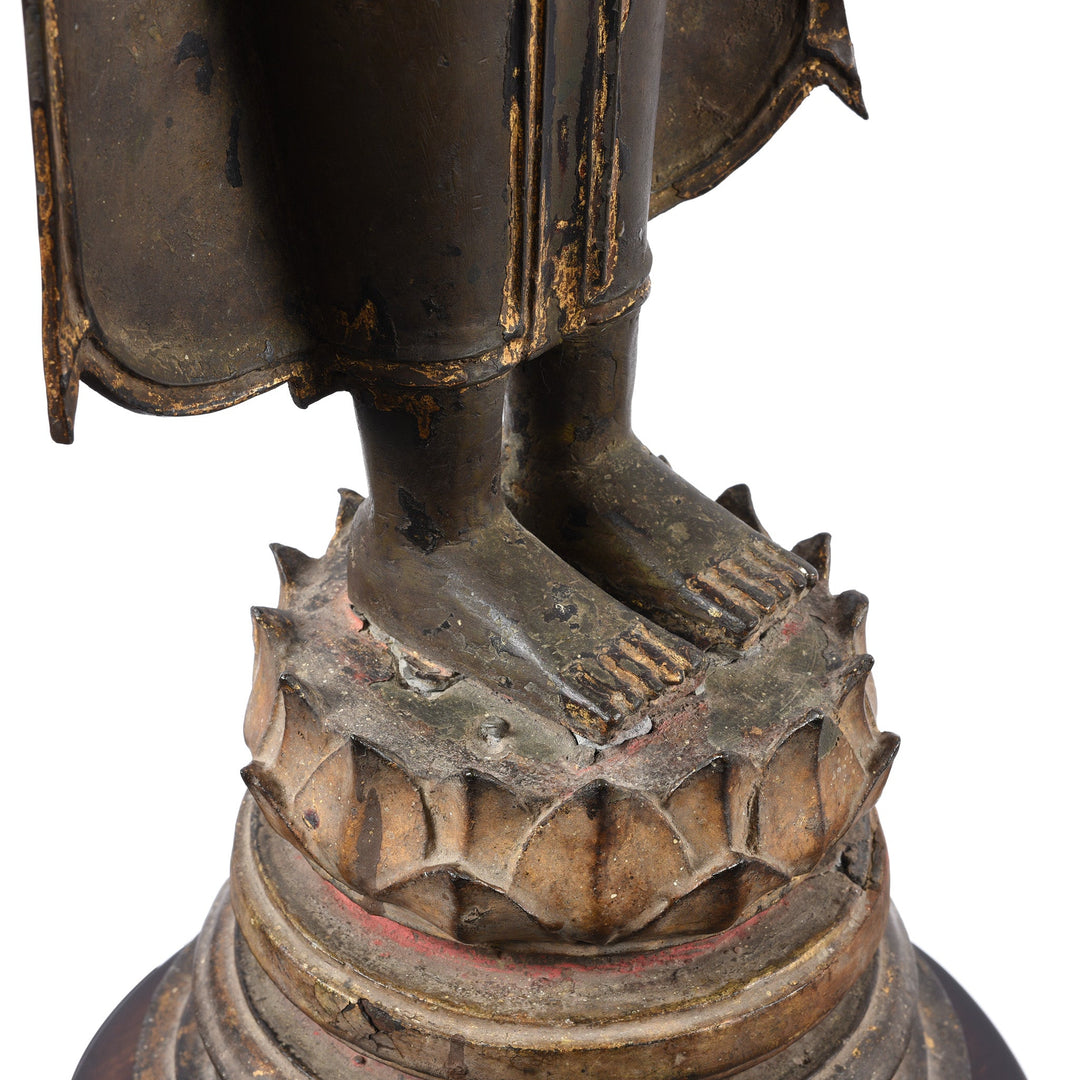 Feet Detail From Antique Gilt Bronze Thai Standing Buddha - 18thC | INDIGO ANTIQUES