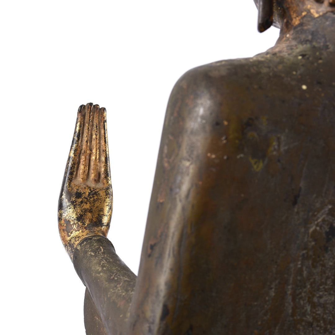 Back Of Hand Detail From Antique Gilt Bronze Thai Standing Buddha - 18thC | INDIGO ANTIQUES