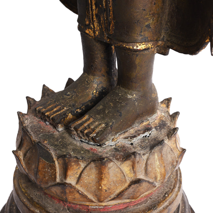 Feet Detail From Antique Gilt Bronze Thai Standing Buddha - 18thC | INDIGO ANTIQUES