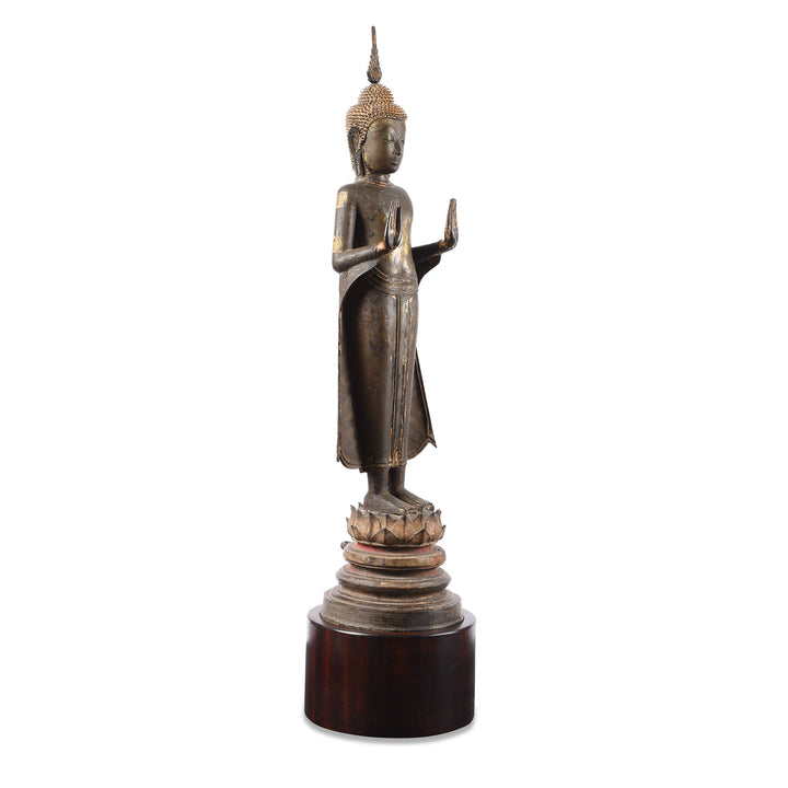 Large Bronze Thai Standing Ayutthaya Buddha in Abhaya Mudra  | INDIGO ANTIQUES