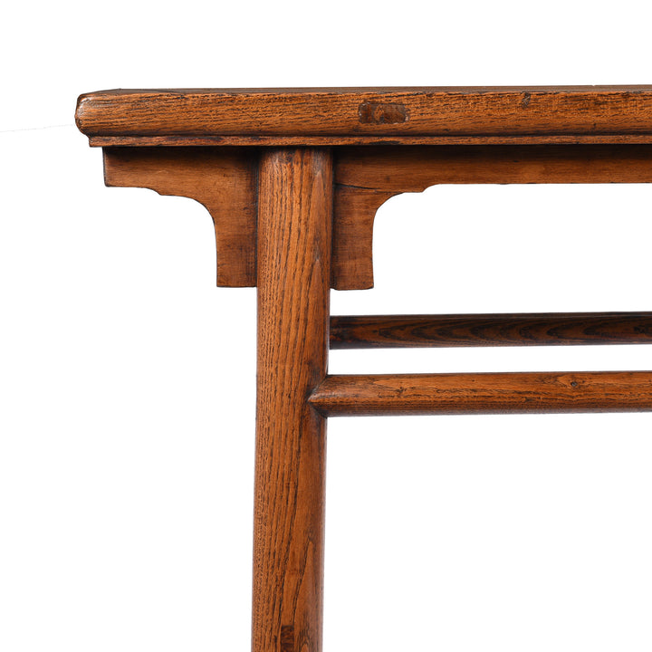 Spandrel detail of an Antique Chinese Ming Style Elm Half Table From Shanxi Province - 19th Century | Indigo Antiques
