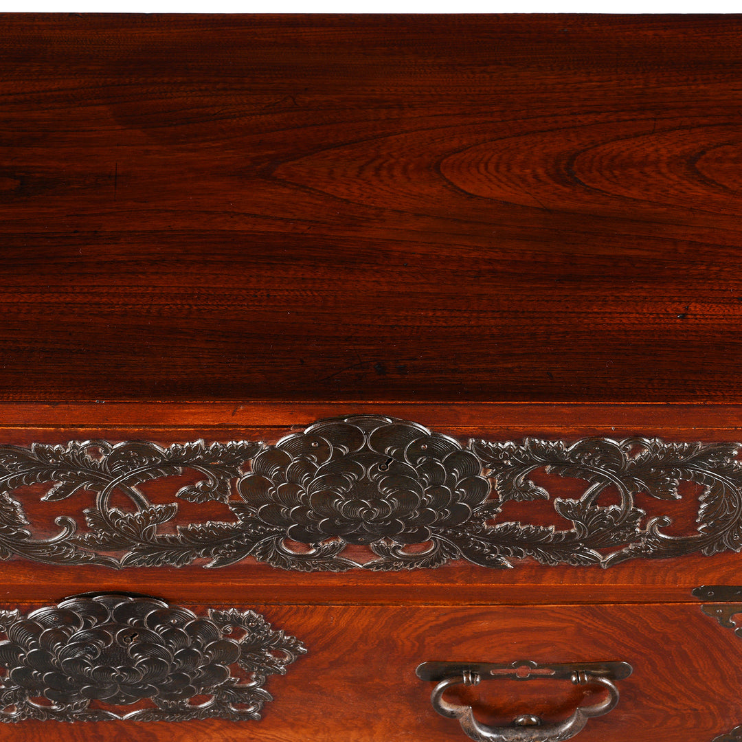 Surface Top Detail From Antique Keyaki Kasane Dansu from Sendai Province, Japan - Late 19thC (Meiji) | Indigo Antiques