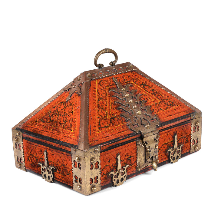 Angle Detail of a Antique Painted South Indian Malabar Betel Nut Box From Kerala - Ca 1910 | Indigo Antiques