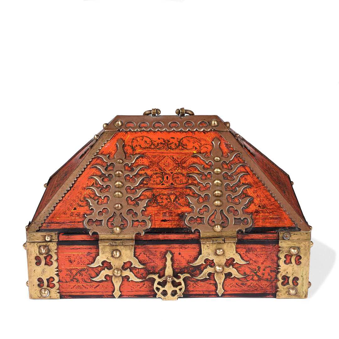 Back etail of an Antique Painted South Indian Malabar Betel Nut Box From Kerala - Ca 1910 | Indigo Antiques