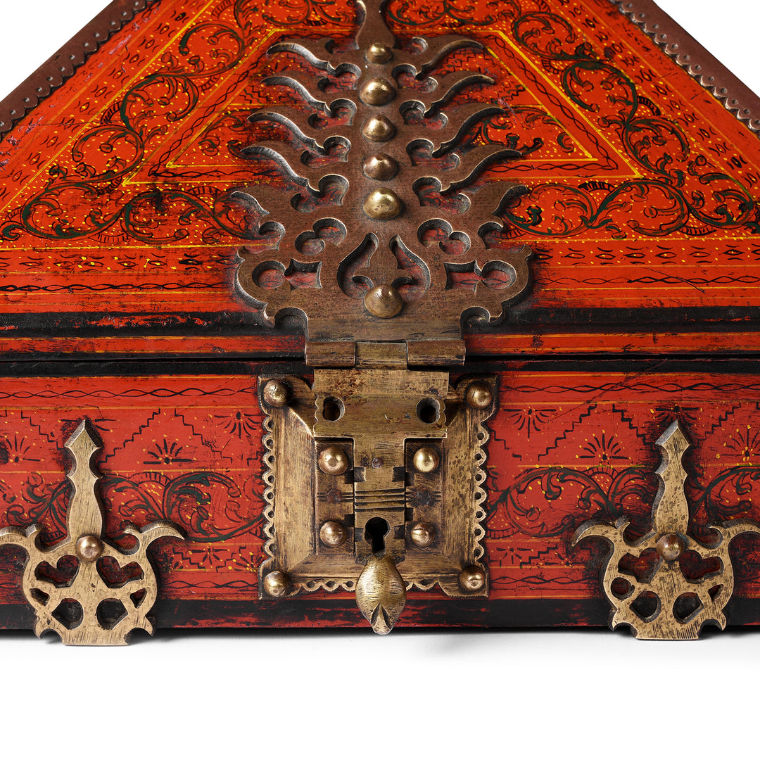 Lock Detail of an Antique Painted South Indian Malabar Betel Nut Box From Kerala - Ca 1910 | Indigo Antiques