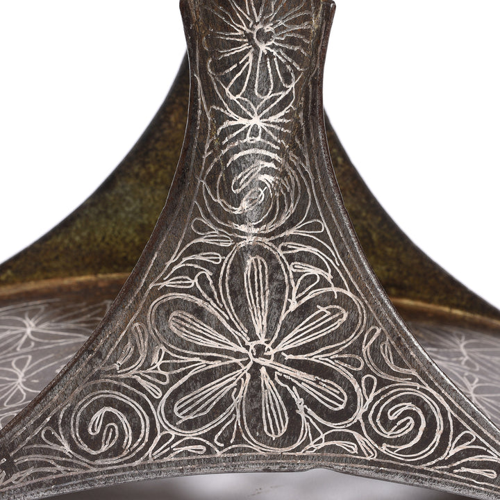 Detail From Antique Indo-Persian Silver Inlaid Damascened Steel Stirrups - 19th Century
